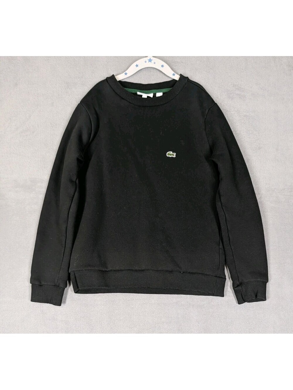 Lacoste Boys 12 M Black Crewneck Sweatshirt Crocodile Logo Fleece Pullover Kids